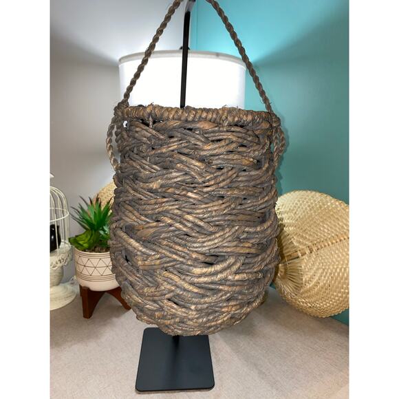 Hanging Large Braided Rustic Decor Basket Perfect for Boho Country Western Looks - Picture 3 of 7